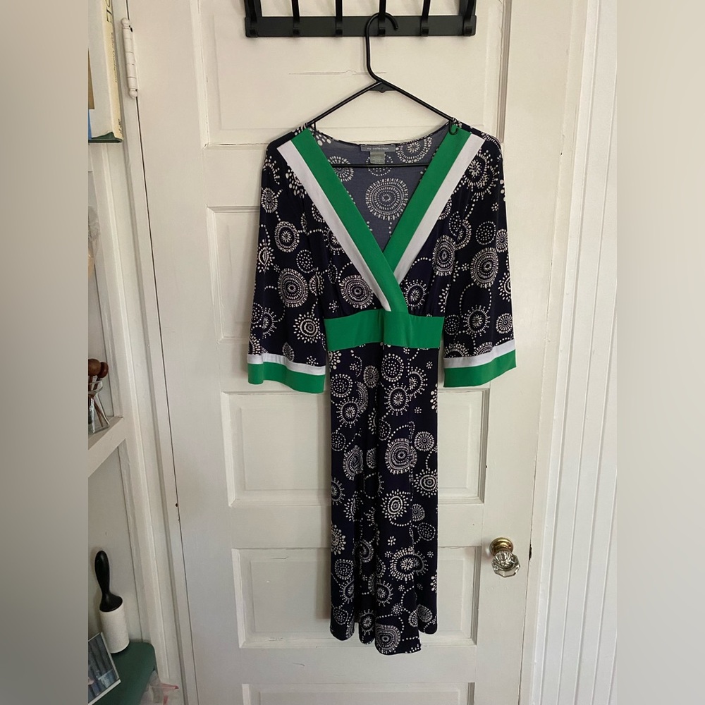 Navy and Green Patterned Dress